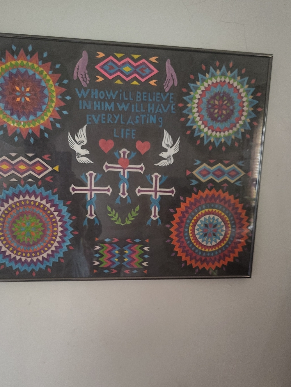Multicolor Inspirational Cross and Mandala Wall Art - Black